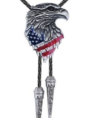 NEW Bolo Tie American Eagle with Flag Cowboy Cowgirl Accessory Men or Women